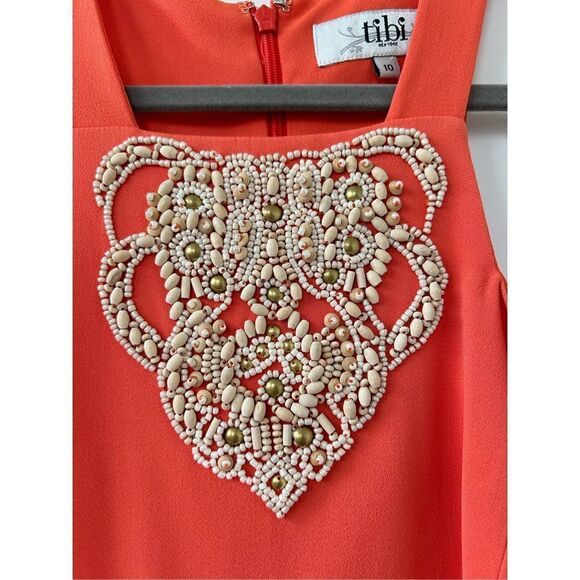 Tibi Beaded Embellished Sleeveless Peplum Dress Orange Women's Size 10 - Picture 5 of 7